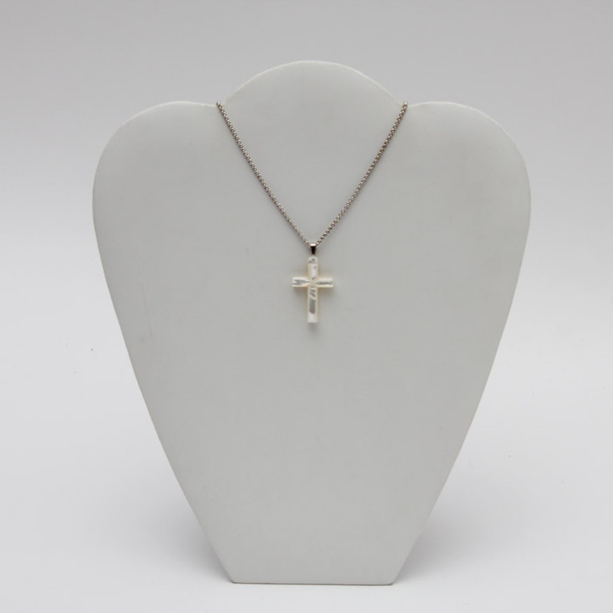 Sterling Silver Necklace with a Mother of Pearl Cross Pendant