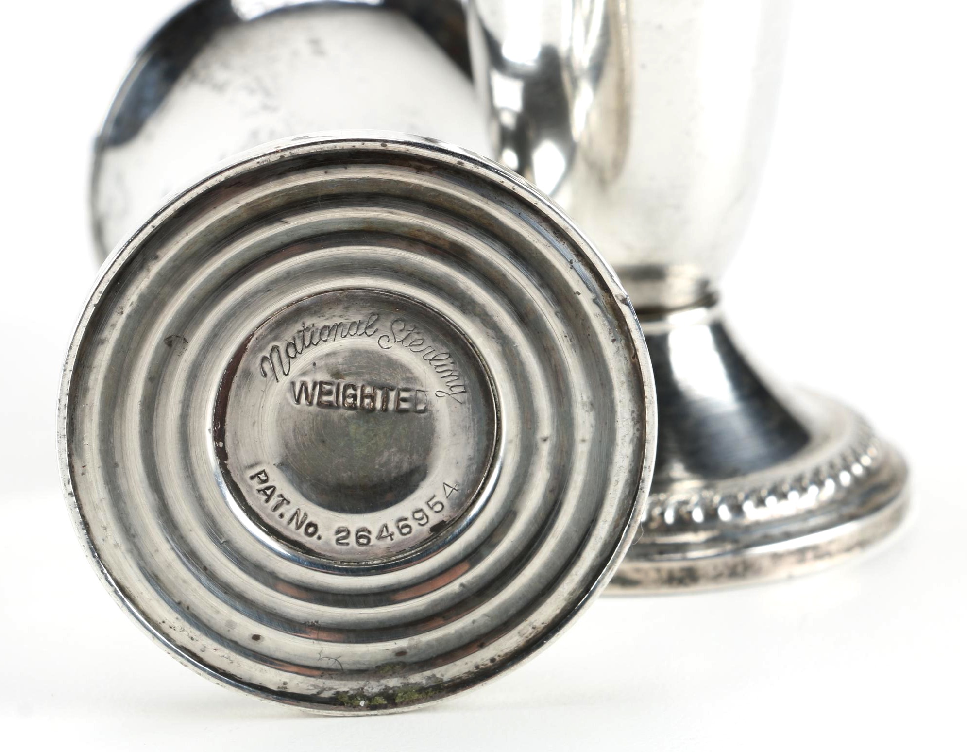 National Sterling Silver Salt and Pepper Shakers with Alvin Sterling Rim Tray