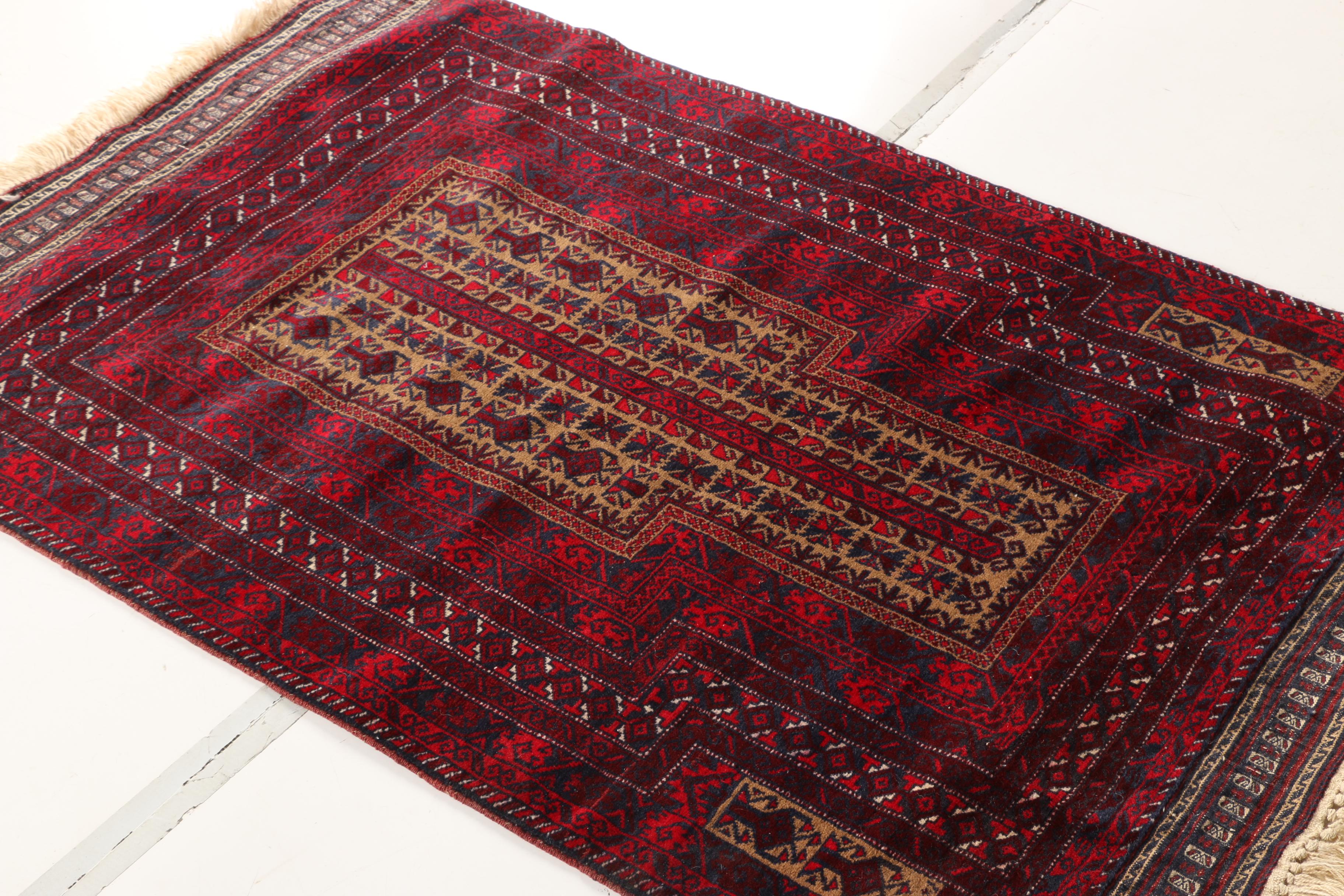 Hand-Knotted Baluch Prayer Rug