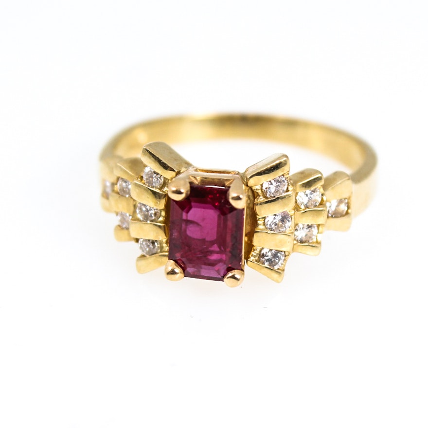 14K Yellow Gold Natural Ruby Diamond Ring