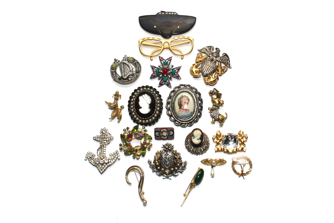 Collection Of Vintage Brooches Featuring Limoges, Weiss and More
