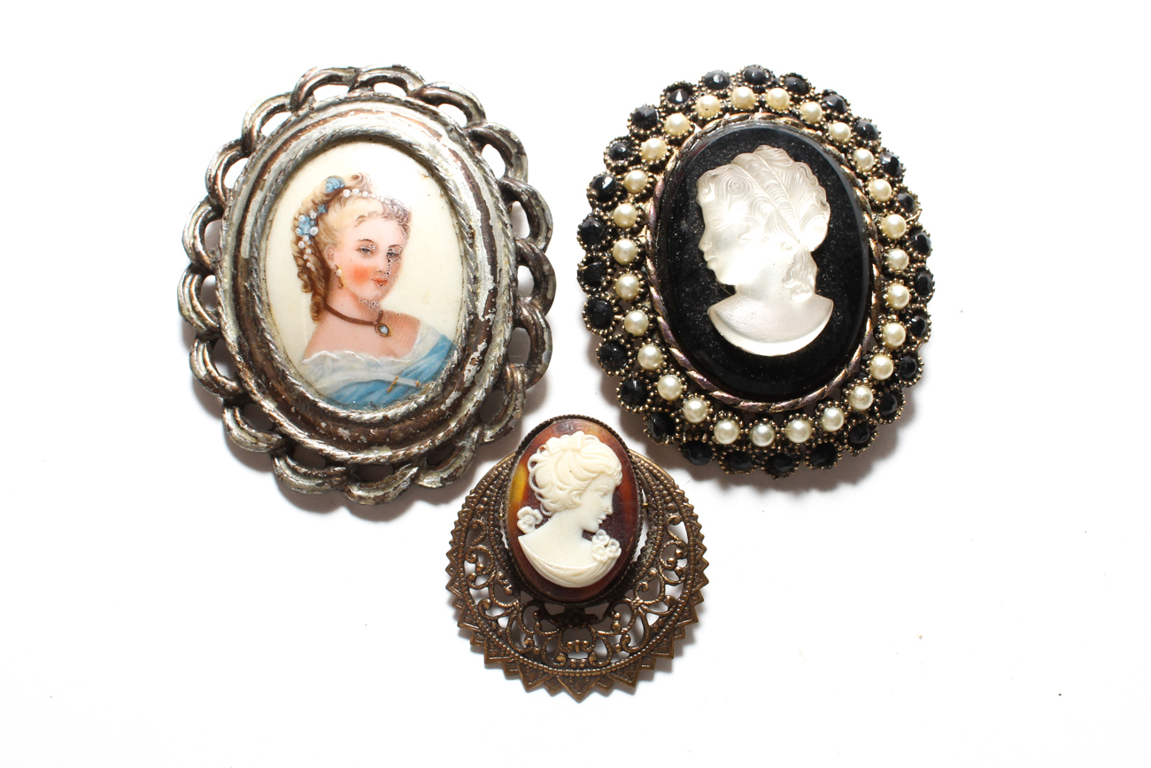 Collection Of Vintage Brooches Featuring Limoges, Weiss and More