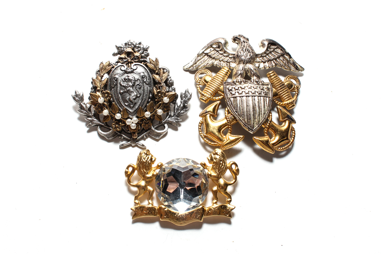 Collection Of Vintage Brooches Featuring Limoges, Weiss and More