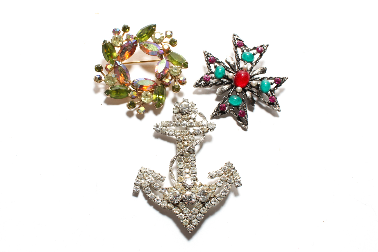 Collection Of Vintage Brooches Featuring Limoges, Weiss and More