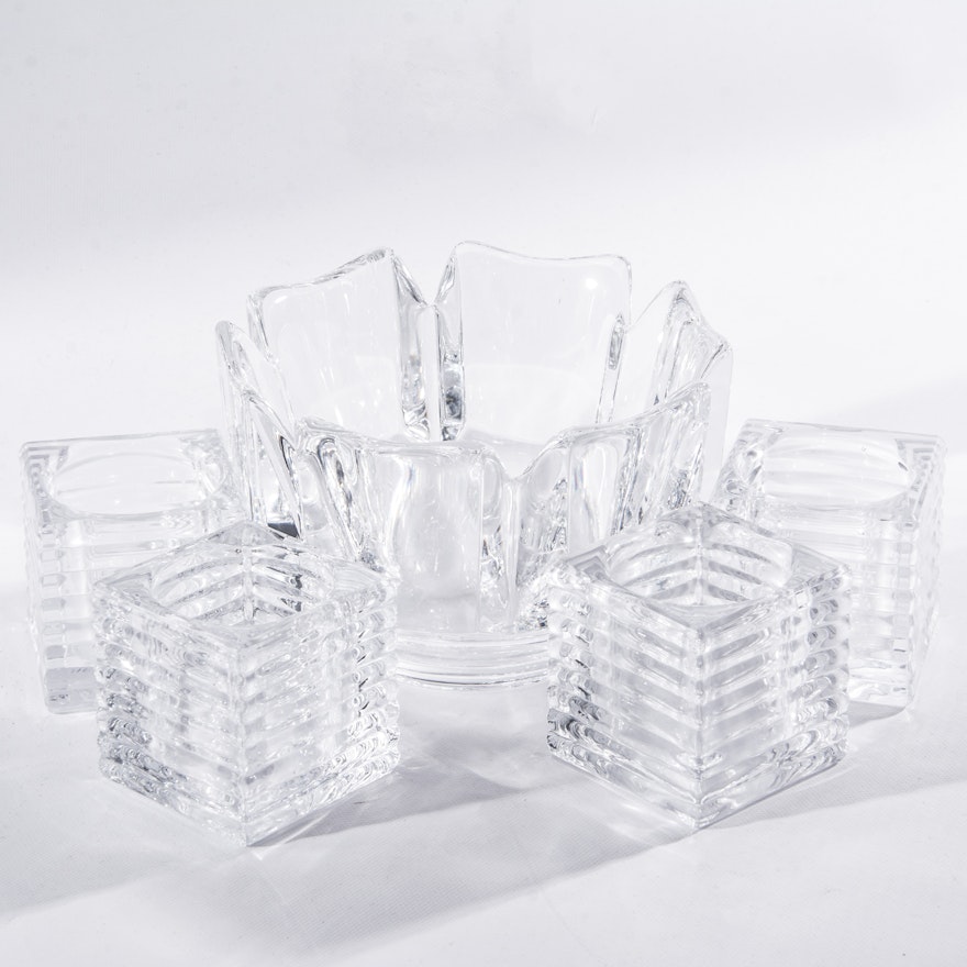 Orrefors Crystal Bowl and Pressed Glass Votives