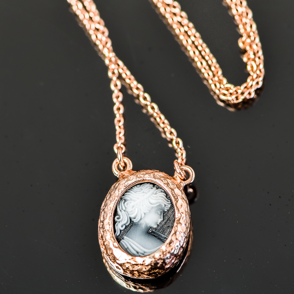 Rose Gold Plated Sterling Silver Miniature Cameo Necklace