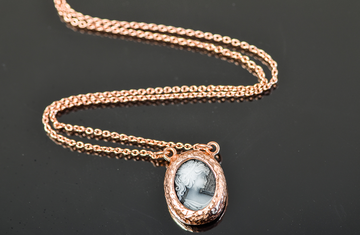 Rose Gold Plated Sterling Silver Miniature Cameo Necklace