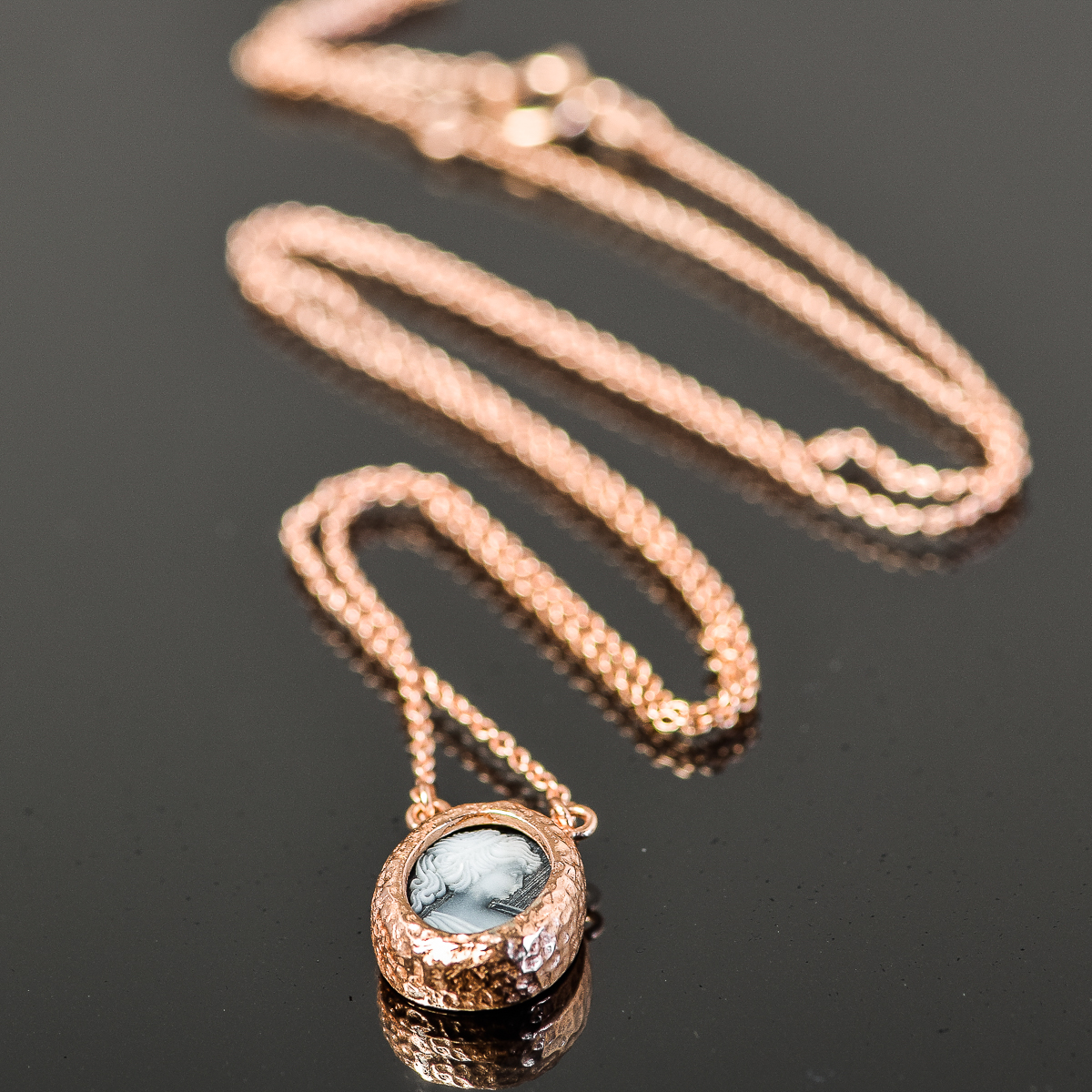 Rose Gold Plated Sterling Silver Miniature Cameo Necklace