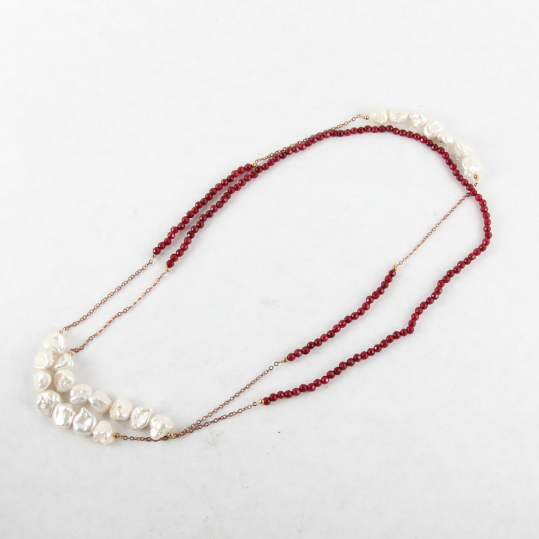 Garnet and Cultured Pearl Necklace