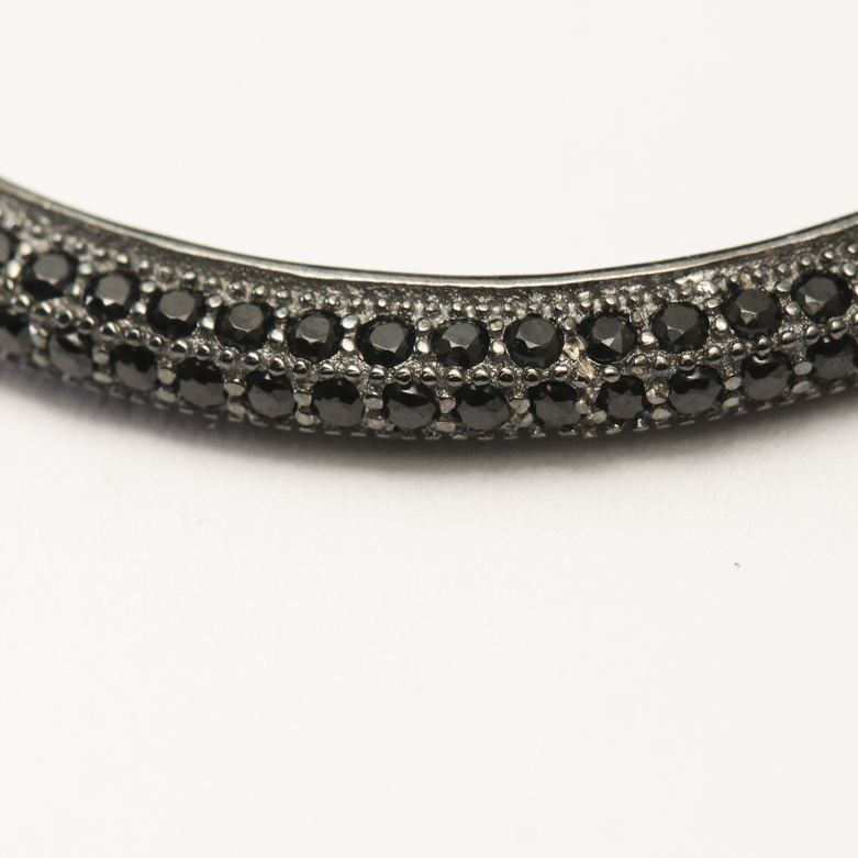 Sterling Silver and Synthetic Black Stone Hoop Earrings