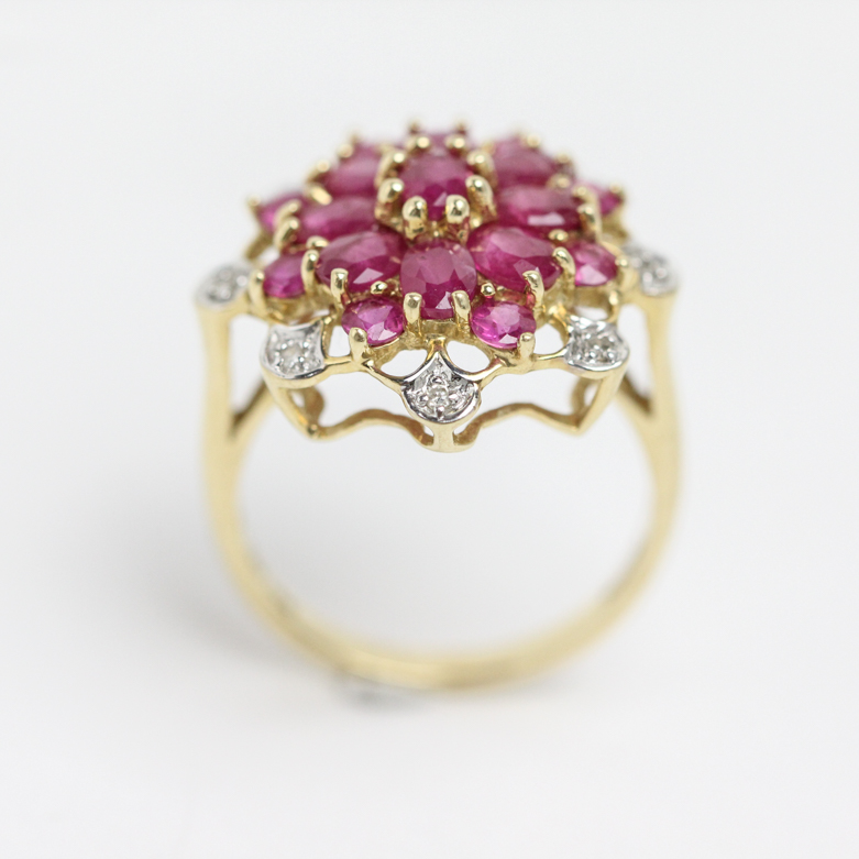14K Yellow Gold, Ruby, and Diamond Cocktail Ring