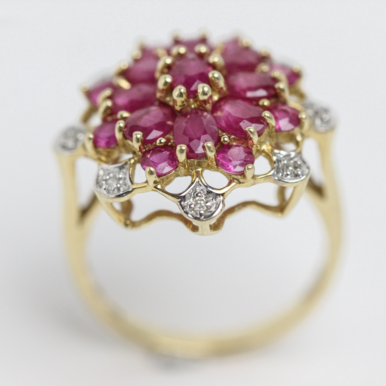 14K Yellow Gold, Ruby, and Diamond Cocktail Ring
