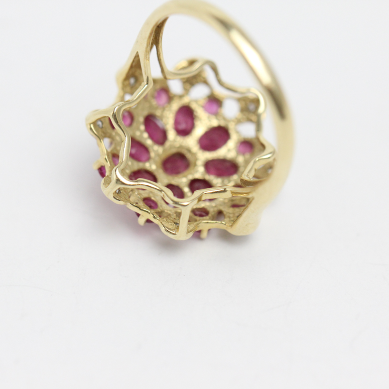 14K Yellow Gold, Ruby, and Diamond Cocktail Ring