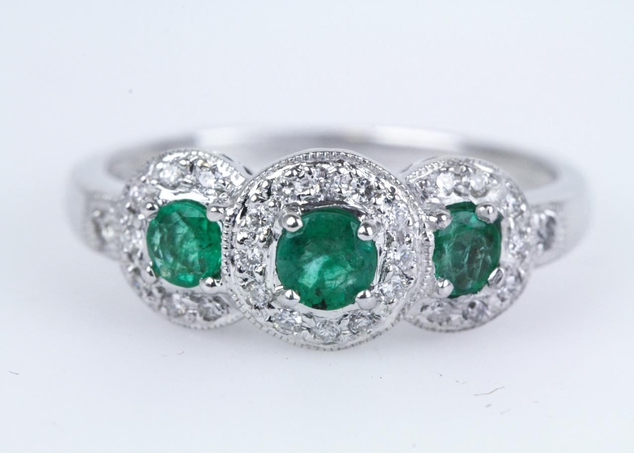 D'Vach 18K White Gold Emerald and Diamond Ring