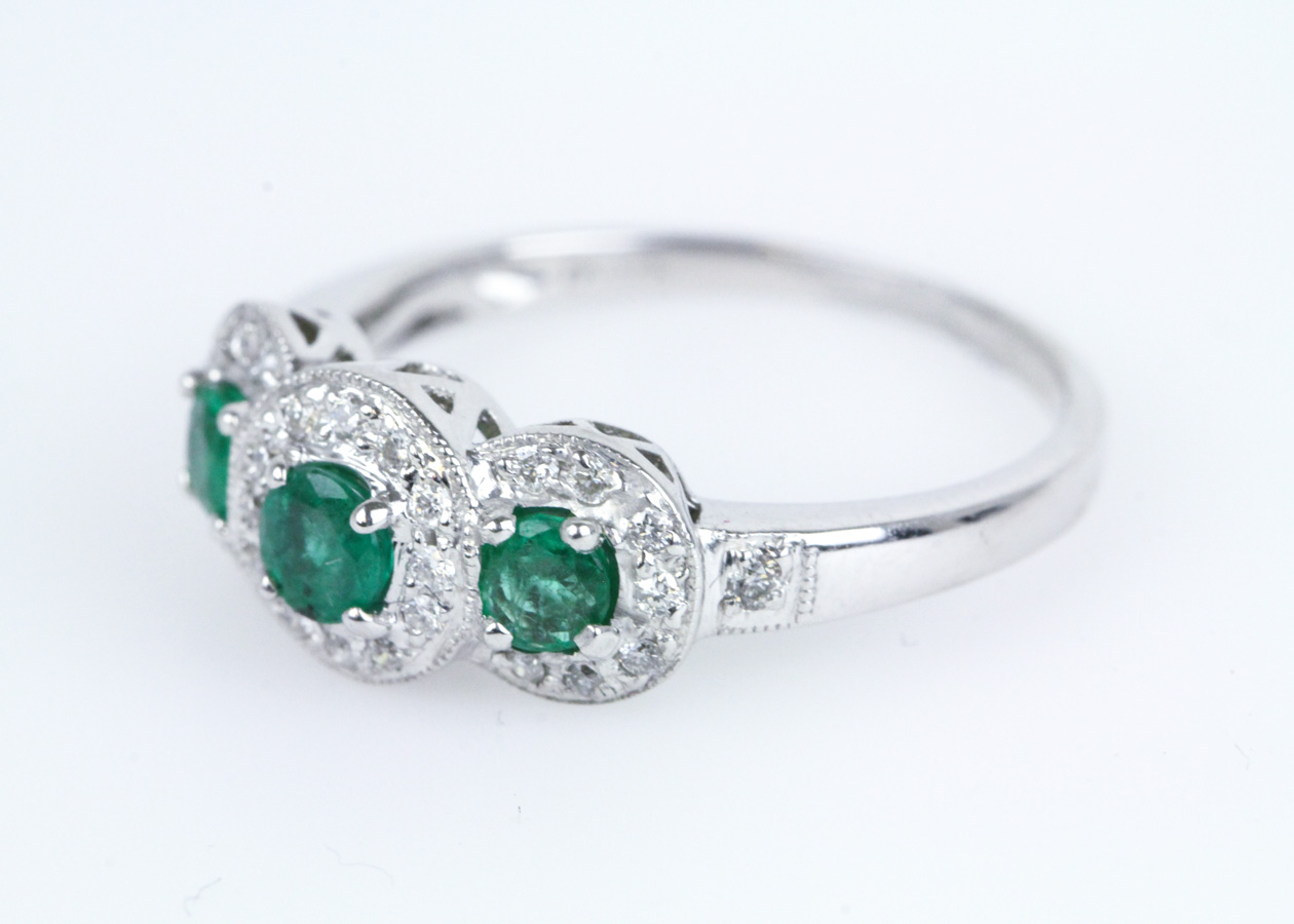 D'Vach 18K White Gold Emerald and Diamond Ring