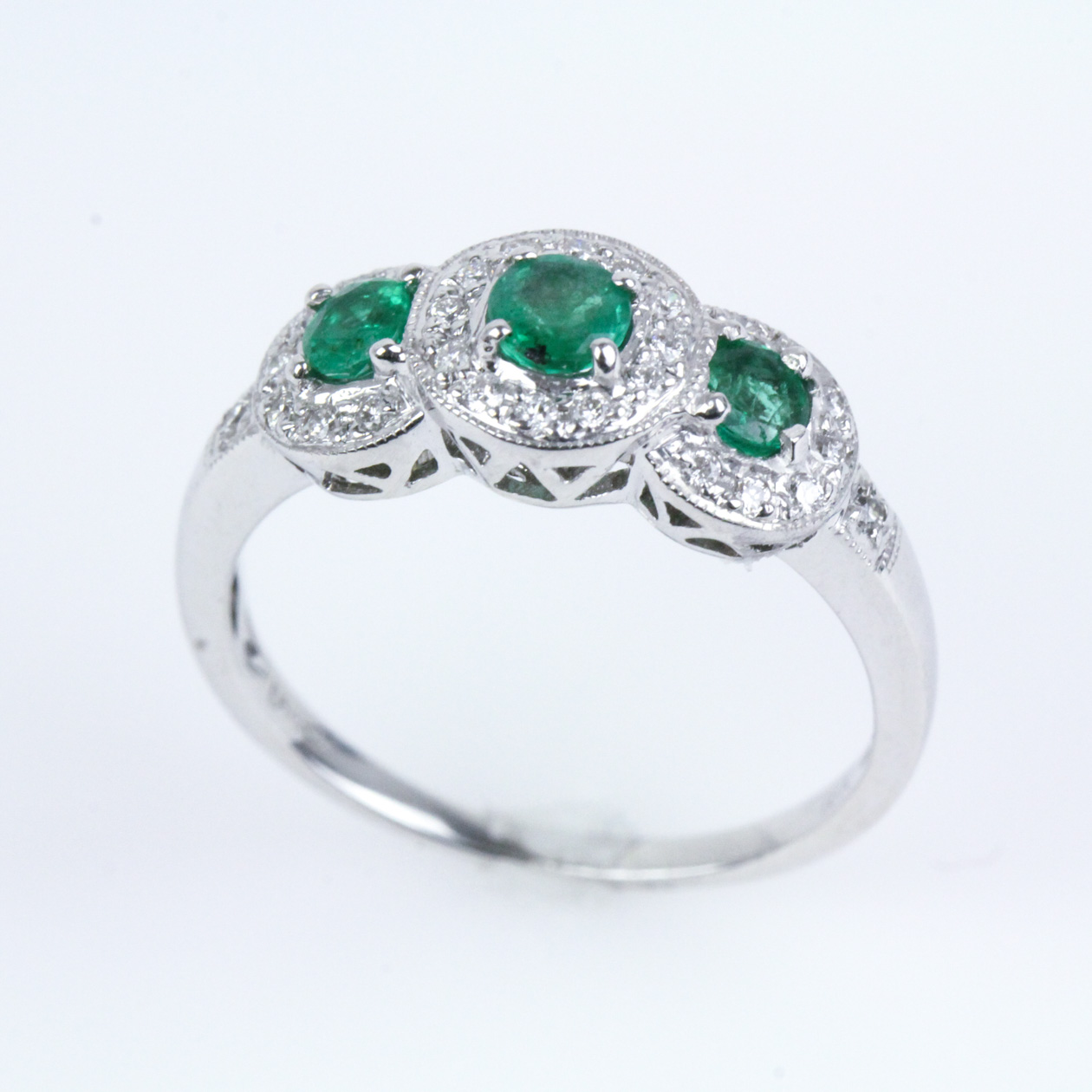 D'Vach 18K White Gold Emerald and Diamond Ring