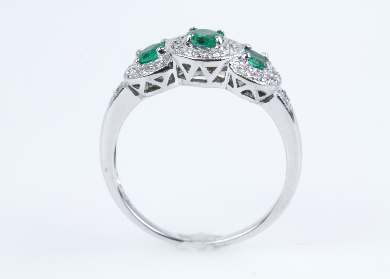 D'Vach 18K White Gold Emerald and Diamond Ring