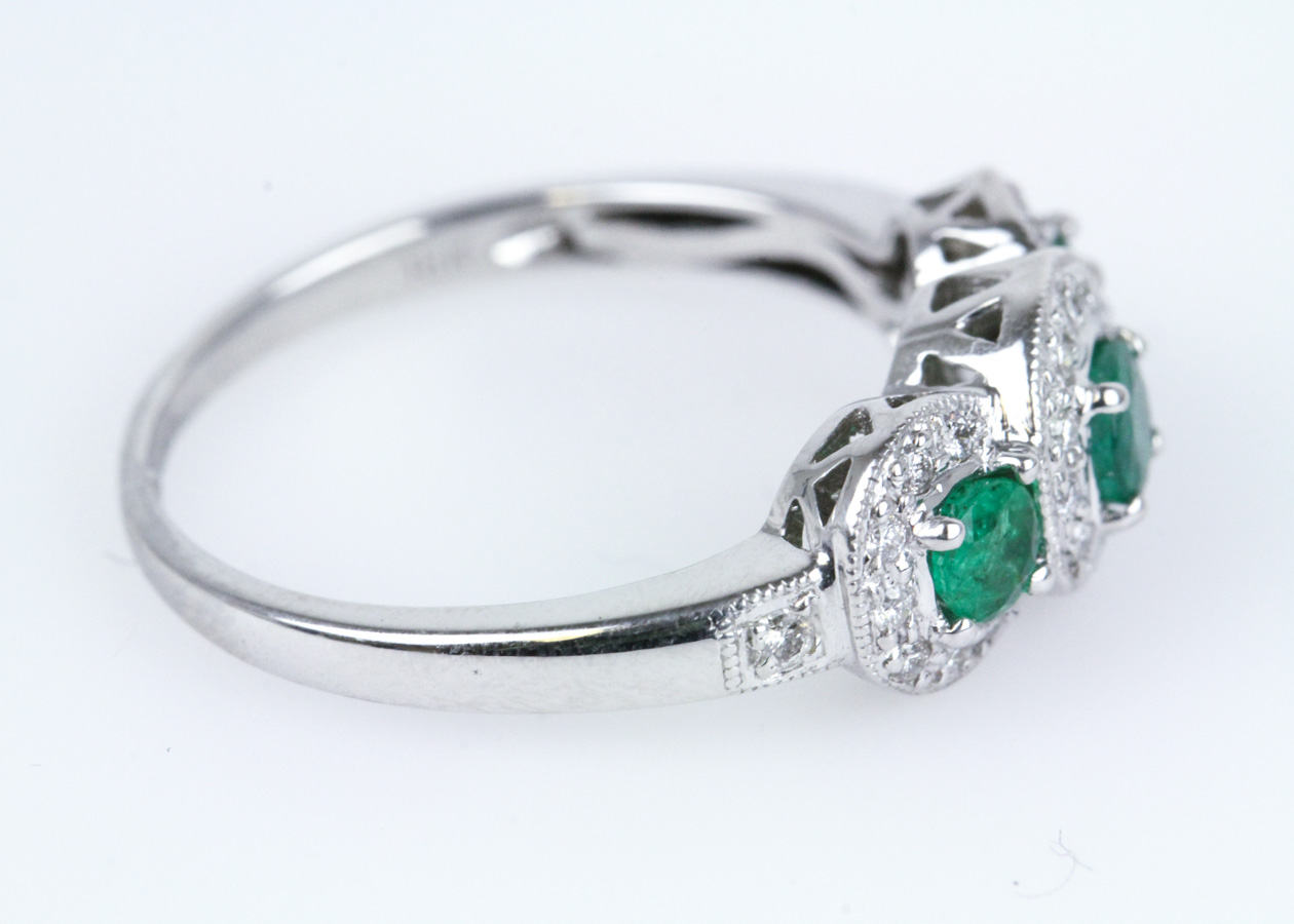 D'Vach 18K White Gold Emerald and Diamond Ring