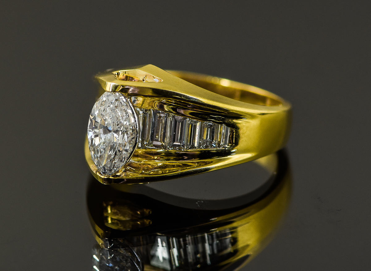 18K Yellow Gold and 1.71 CTW Diamond Cathedral Ring