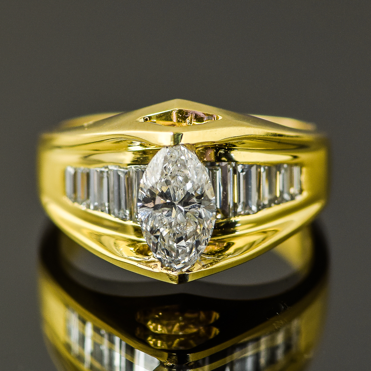 18K Yellow Gold and 1.71 CTW Diamond Cathedral Ring