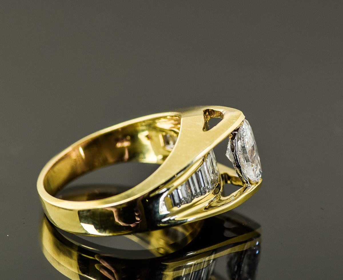 18K Yellow Gold and 1.71 CTW Diamond Cathedral Ring