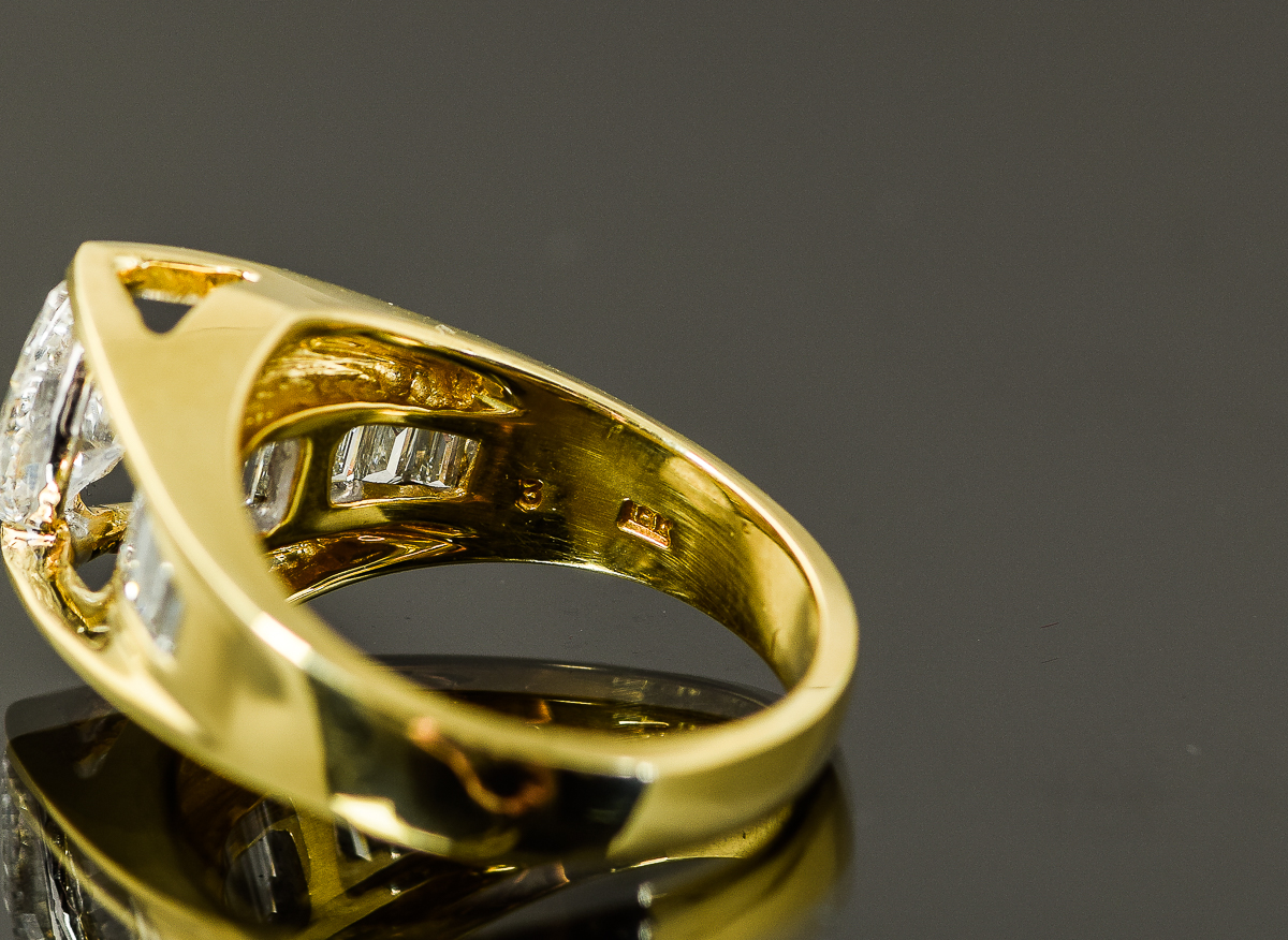 18K Yellow Gold and 1.71 CTW Diamond Cathedral Ring