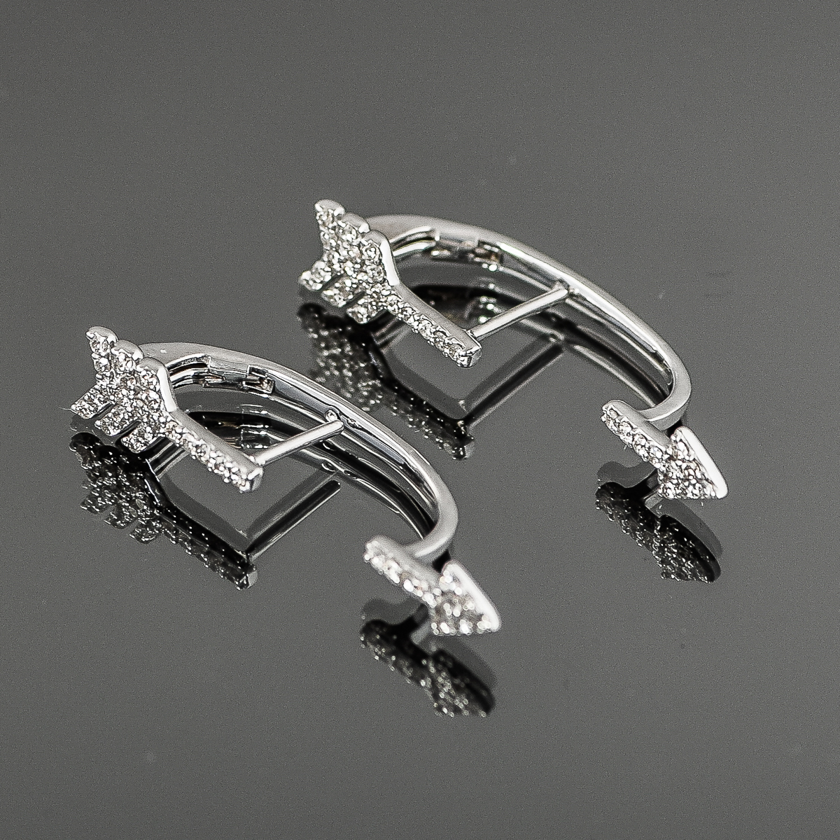 Pair of 14K White Gold and Diamond Arrow Earring Jackets