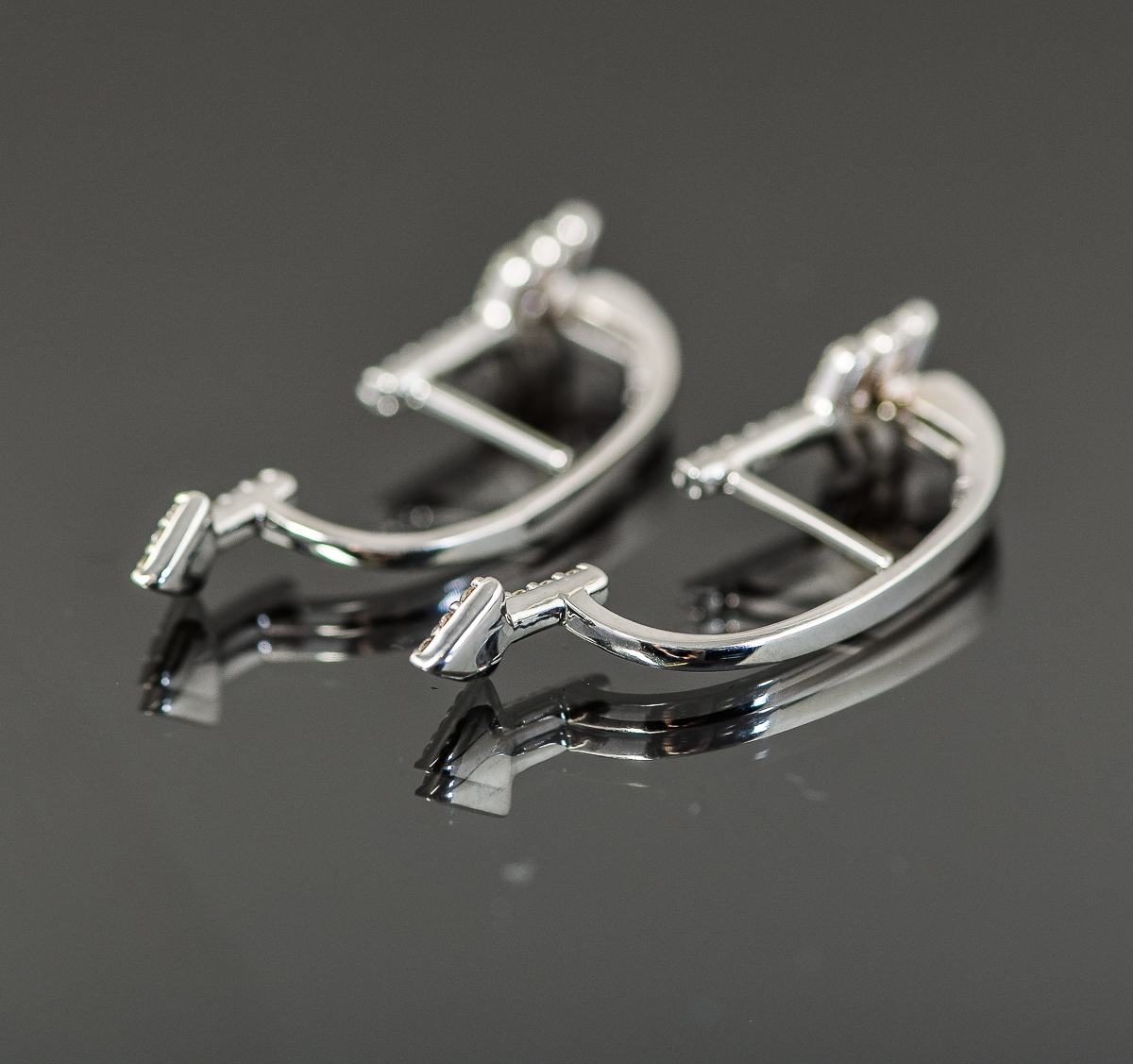 Pair of 14K White Gold and Diamond Arrow Earring Jackets