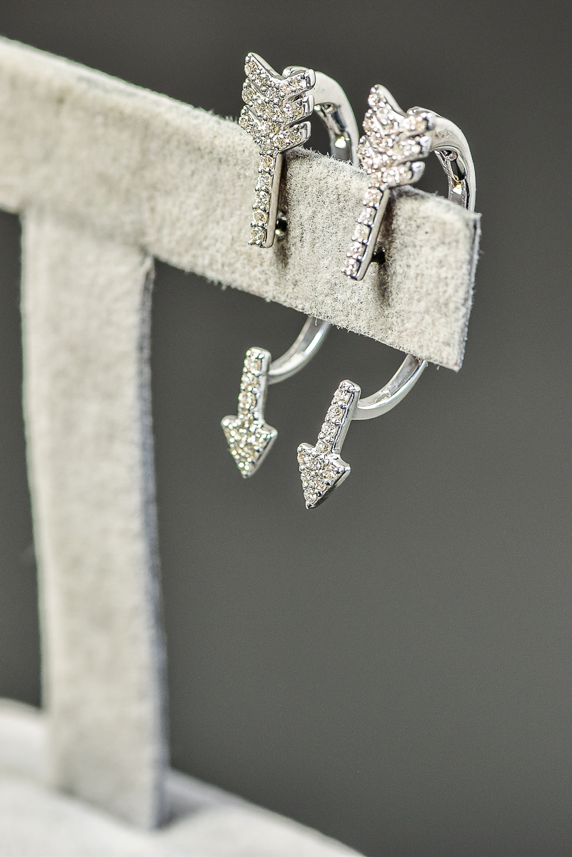 Pair of 14K White Gold and Diamond Arrow Earring Jackets