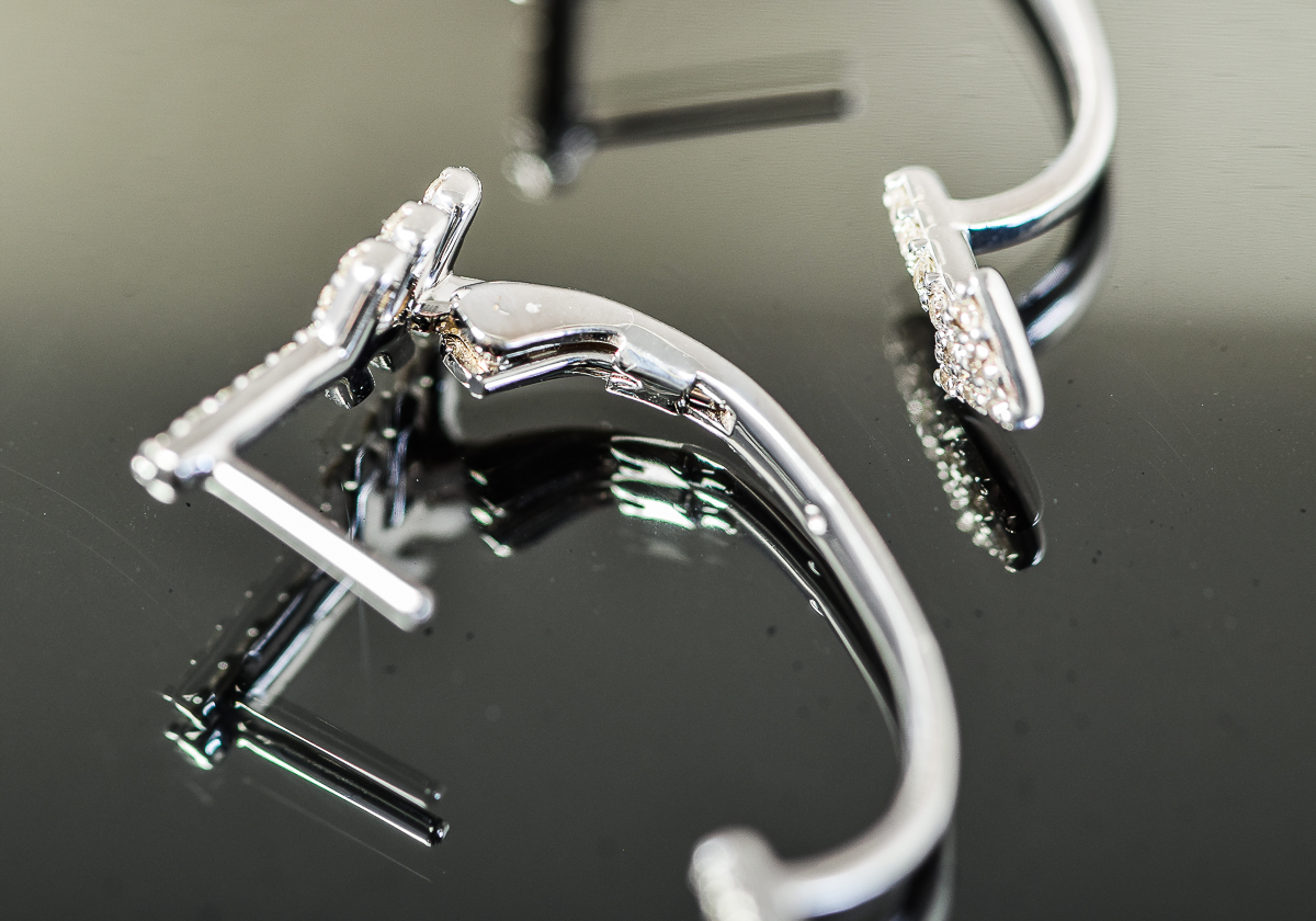 Pair of 14K White Gold and Diamond Arrow Earring Jackets