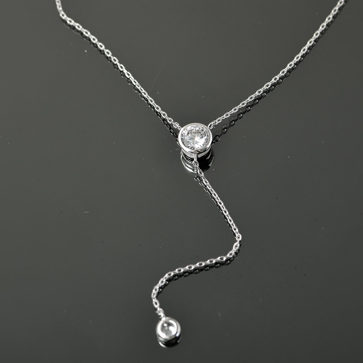 Sterling Silver and Cubic Zirconia Drop Necklace