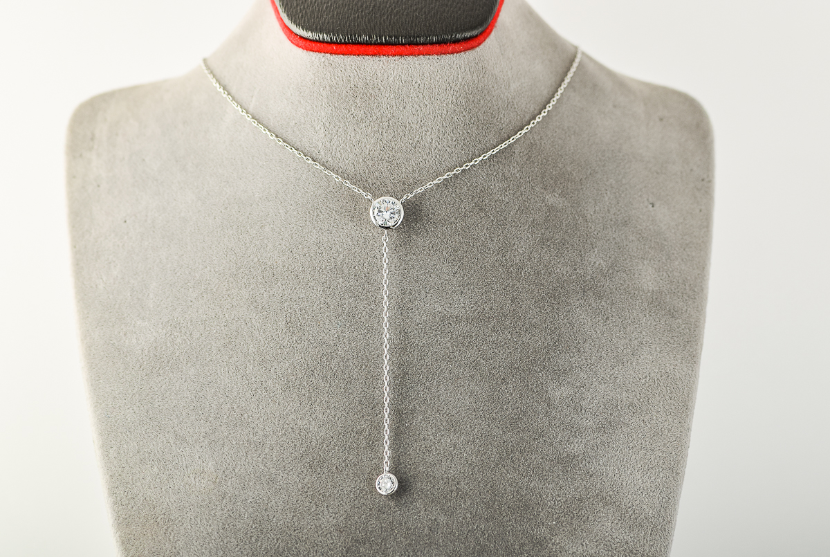 Sterling Silver and Cubic Zirconia Drop Necklace