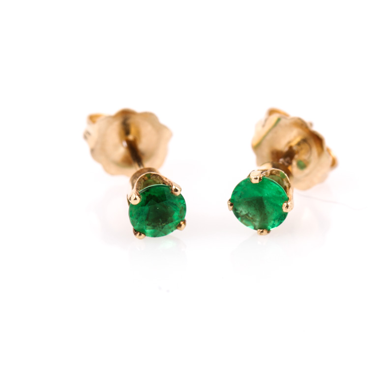 14K Yellow Gold and Green Glass Stud Earrings