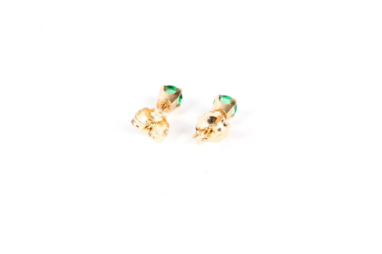 14K Yellow Gold and Green Glass Stud Earrings