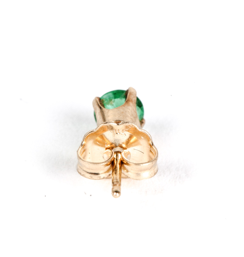 14K Yellow Gold and Green Glass Stud Earrings
