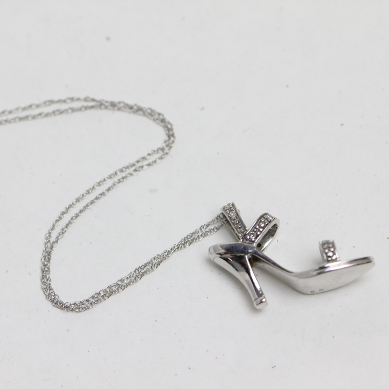 10K White Gold and Diamond High Heel Pendant Necklace