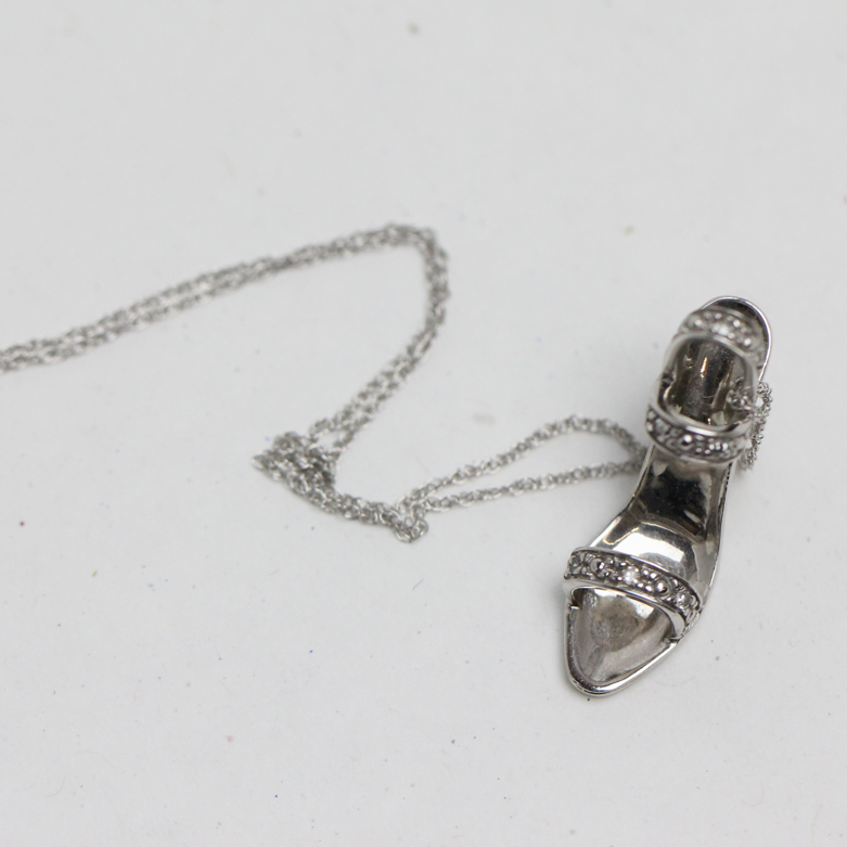 10K White Gold and Diamond High Heel Pendant Necklace