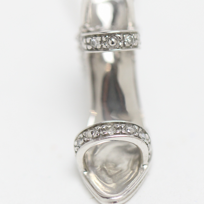 10K White Gold and Diamond High Heel Pendant Necklace