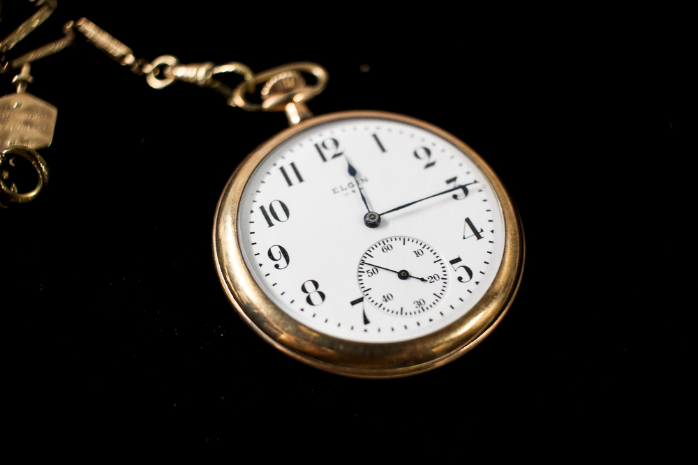 Gold Filled Elgin Pocket Watch with Fob and 14K and 10K Charms
