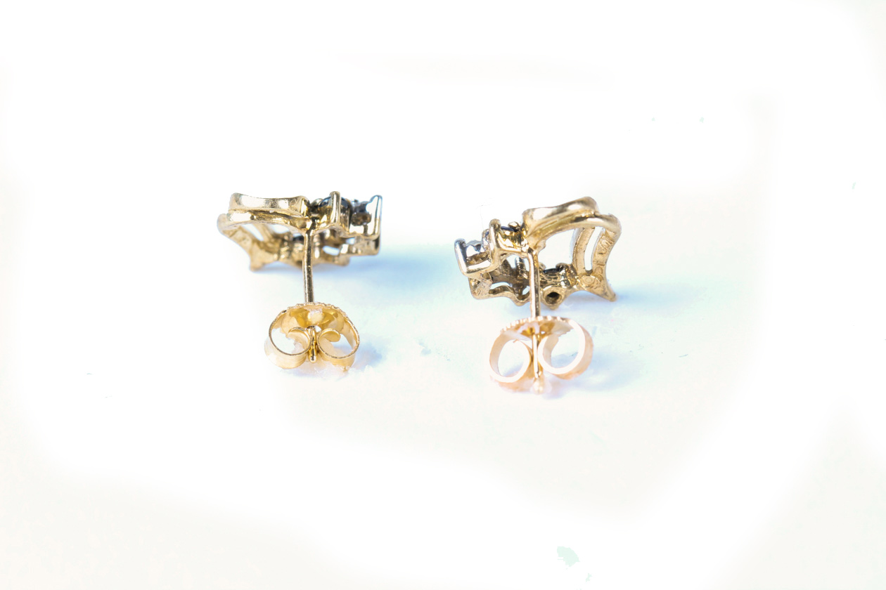 10K Yellow Gold, Sapphire and Diamond Open Heart Stud Earrings