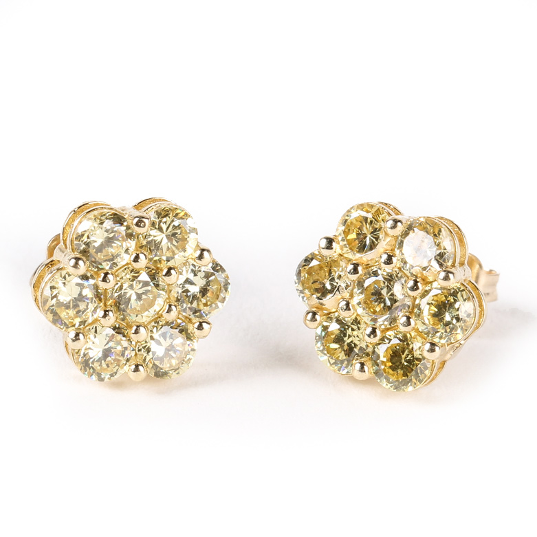 10K Yellow Gold and Yellow Cubic Zirconia Stud Earrings with 14K Backings