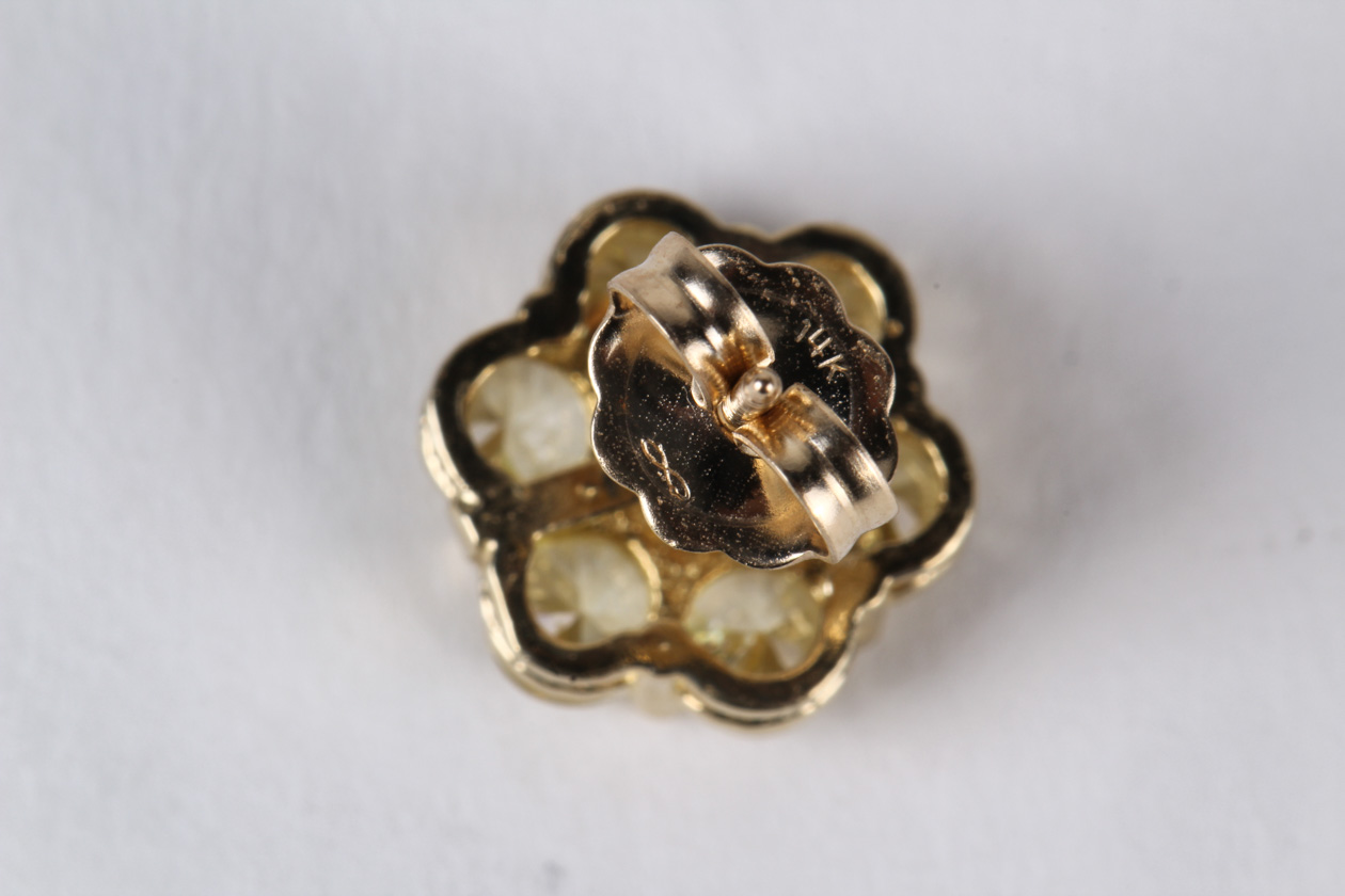 10K Yellow Gold and Yellow Cubic Zirconia Stud Earrings with 14K Backings