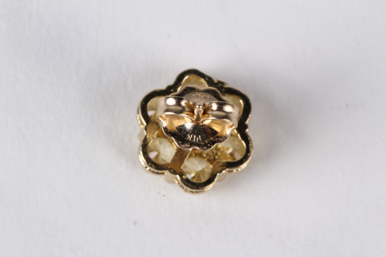 10K Yellow Gold and Yellow Cubic Zirconia Stud Earrings with 14K Backings