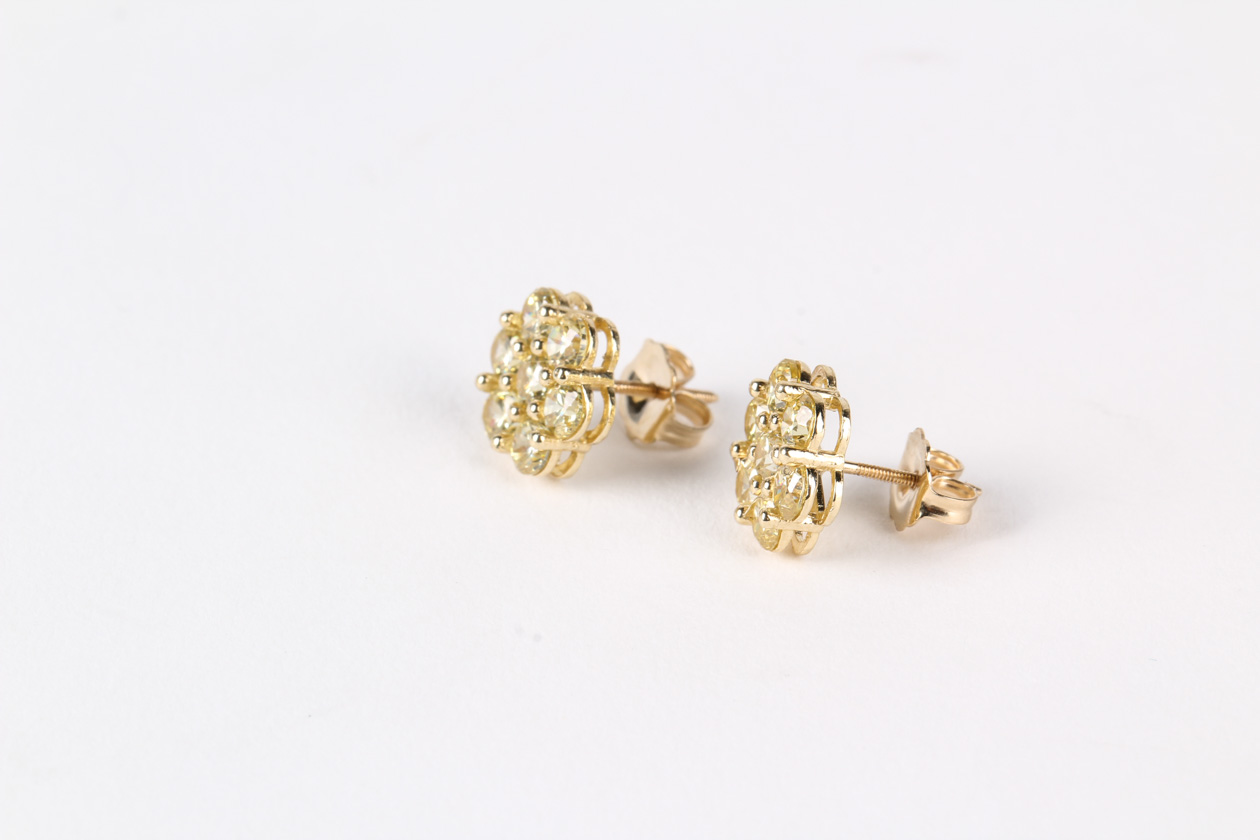10K Yellow Gold and Yellow Cubic Zirconia Stud Earrings with 14K Backings