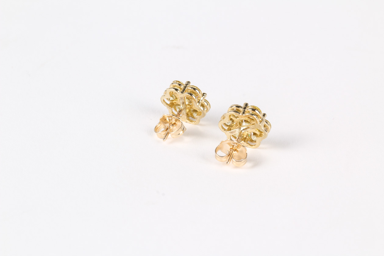 10K Yellow Gold and Yellow Cubic Zirconia Stud Earrings with 14K Backings