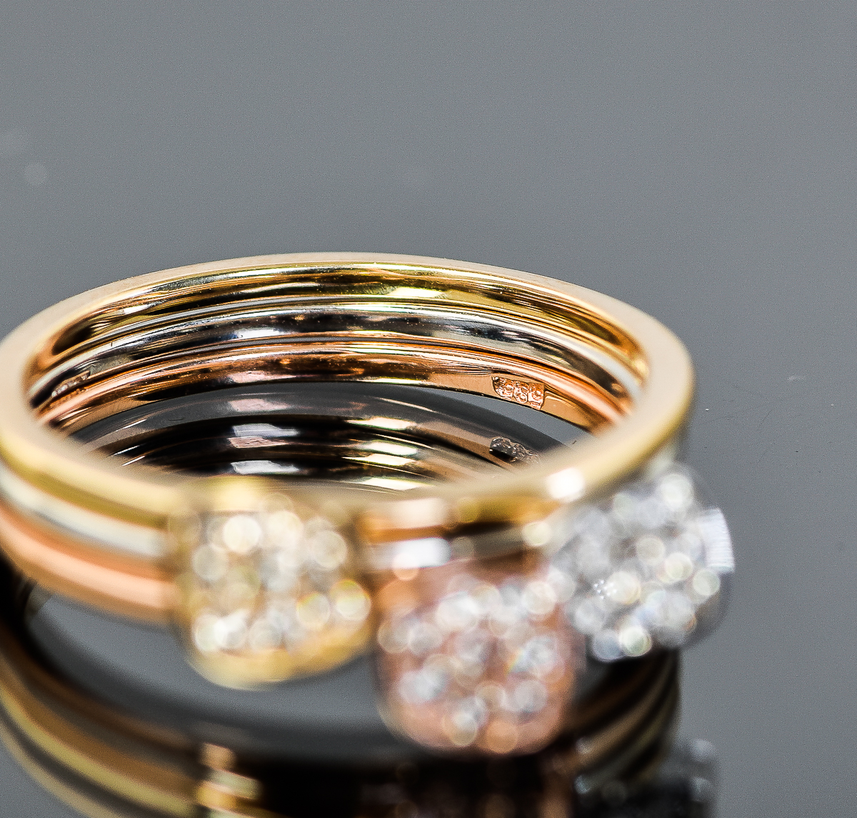 14K Tri-Tone Gold and Diamond Stacking Rings