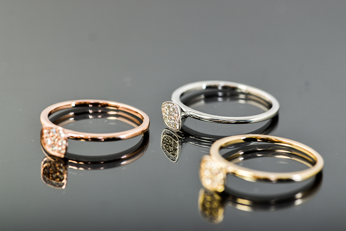 14K Tri-Tone Gold and Diamond Stacking Rings