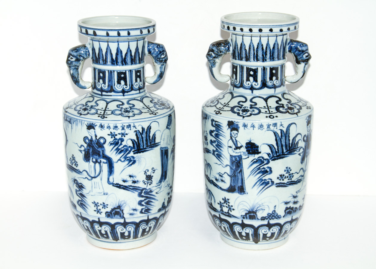 Pair of Blue and White Chinese Vases