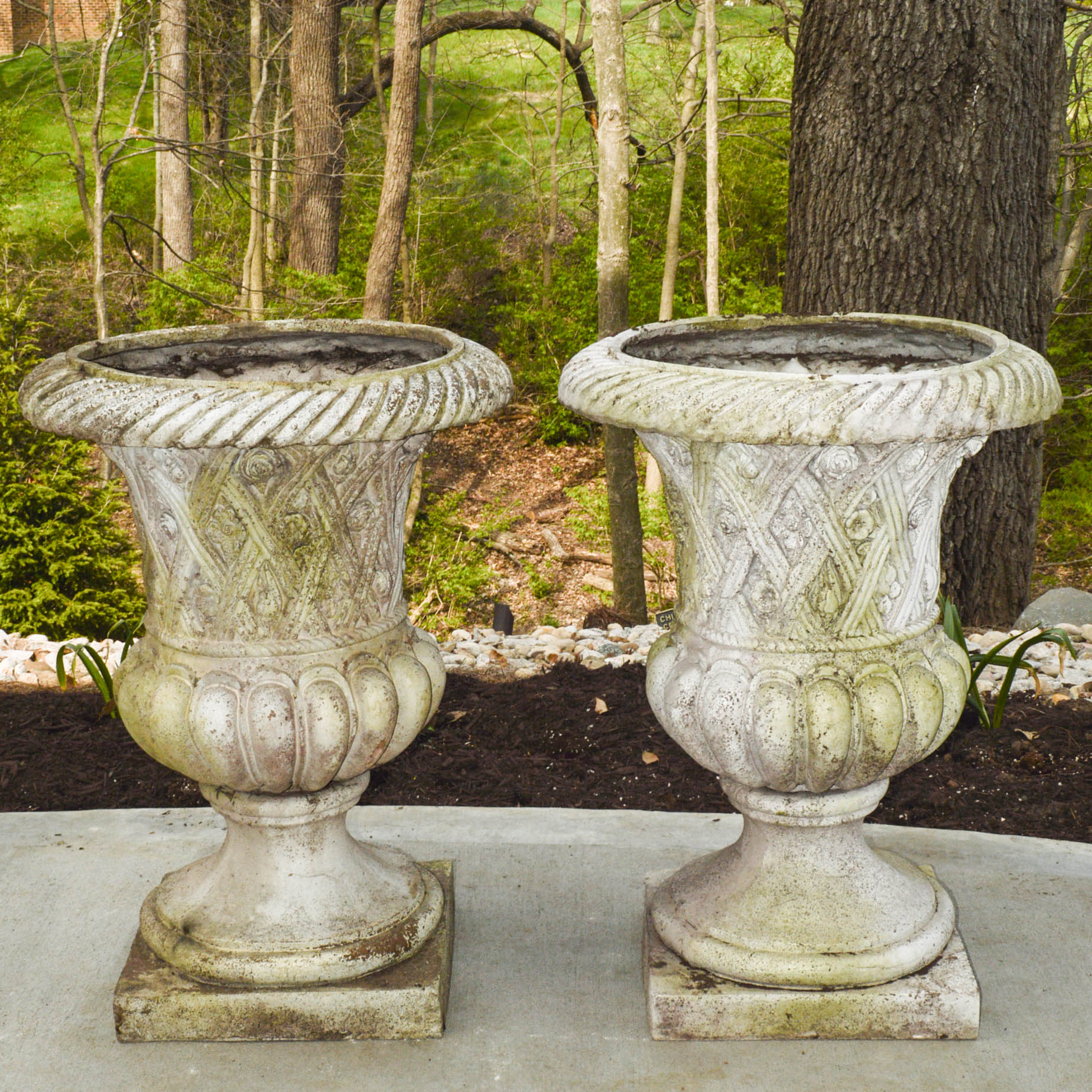 Pair of Faux Concrete Urn Planters