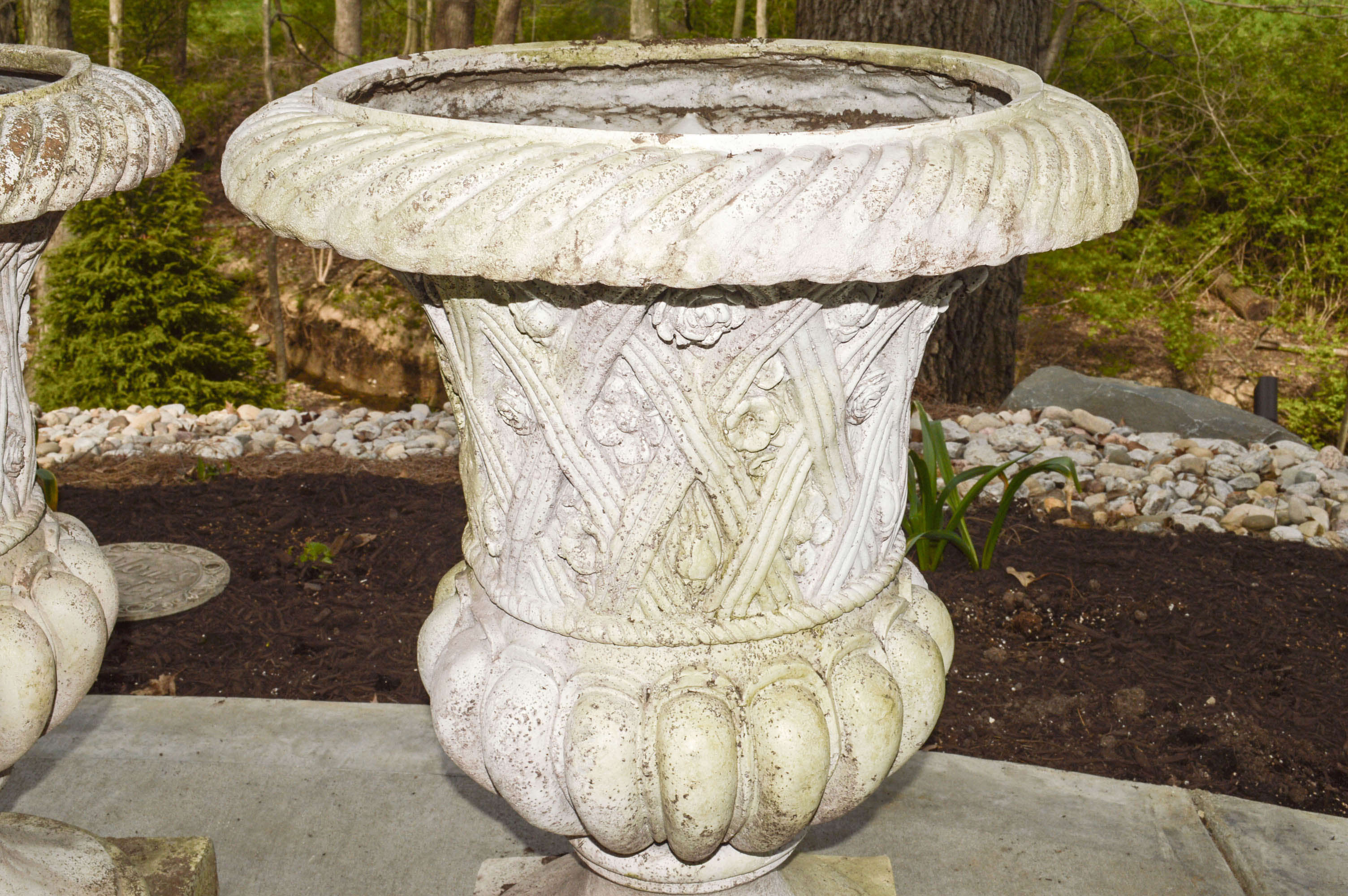 Pair of Faux Concrete Urn Planters